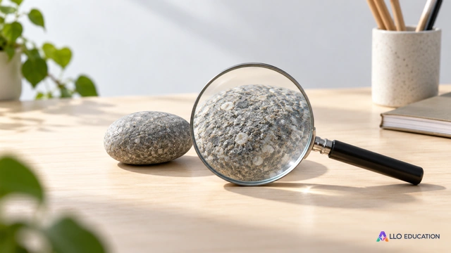 Loupe et deux galets sur une table claire.